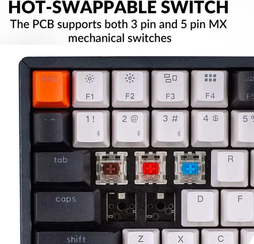 Vista 3 de Keychron K2 Teclado mecánico inalámbrico Bluetooth/USB con cable, diseño 75% intercambiable en caliente, 84 teclas, retroiluminación LED RGB, marco