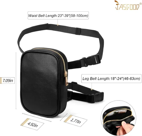 Vista 3 de JASGOOD Riñonera con arnés de muslo para mujer, bolsa de pierna caída, traje de Halloween, A-negro