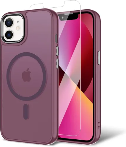 Vista 64 de Funda para iPhone 11 con protector de pantalla, compatible con MagSafe, ultra delgada, translúcida, mate, a prueba de golpes, color negro