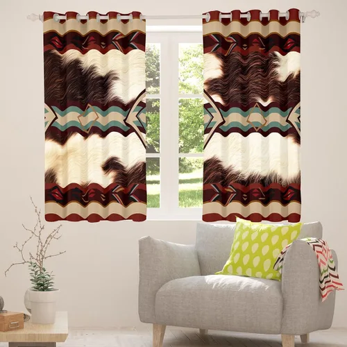 Vista 4 de Cortinas Opacas con Estampado de Piel de Vaca 30%-50% Cortinas Oscurecedoras de Piel de Animal de Granja Occidental para Dormitorio Sala de Estar