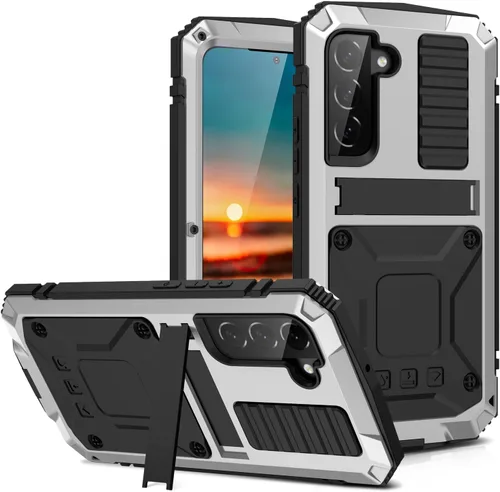 Vista 22 de Simicoo Samsung S22 - Funda de metal con protector de pantalla y protector de cámara, resistente a los golpes, con soporte, cubierta completa
