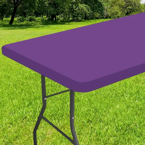 Vista 39 de Smiry - Mantel rectangular de vinilo con respaldo de franela elástica ajustada para mesas plegables de 2 pies, manteles impermeables y lavables
