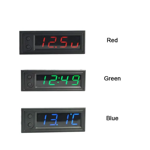 Vista 2 de Reloj de coche Termómetro Voltímetro Reloj de temperatura del coche - Reloj de coche 12V 3 en 1 Termómetros Voltímetro Medidor Reloj electrónico LED