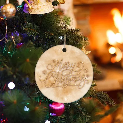 Vista 3 de Adorno de Navidad de cerámica de mármol impreso de dos lados, novedad para familiares, amigos y niños, colgantes de recuerdo de Navidad de mármol