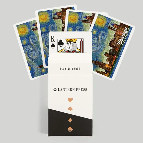 Vista 6 de Lantern Press Chicago, Illinois, Noche estrellada (52 cartas de juego, baraja de cartas de tamaño póquer con Jokers)