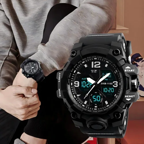 Vista 7 de LYMFHCH Reloj deportivo analógico para hombre Reloj digital militar LED