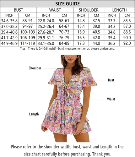 Vista 7 de Relipop Vestido floral de verano para mujer cuello en V lazo en el busto manga acampanada cintura elástica dobladillo con volantes vestidos casuales