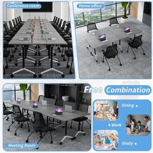 Vista 5 de Mesa de conferencias plegable, mesas de sala de conferencias con ruedas, mesa rectangular grande y plegable para reuniones de 6 a 12 personas, mesa