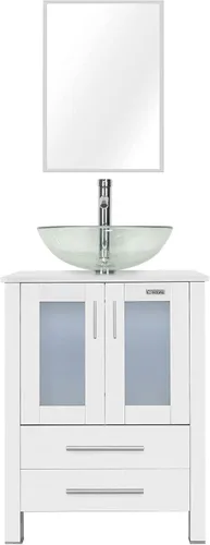 Vista 45 de eclife Armario de tocador de baño moderno de 18 pulgadas con lavabo Redondel negro