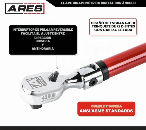 Vista 5 de ARES 43008 1/2-Inch Drive Flex Head Digital Torque Wrench Torque and Angle Readings