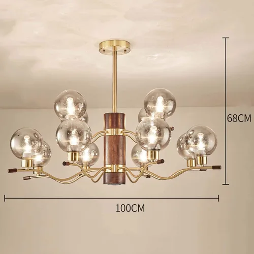 Vista 8 de Genérico Araña moderna, Candelabros industriales de cristal de madera con tirada en V, lámpara de casa de campo, semi empotrada, metal contemporáneo