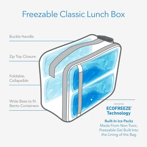 Vista 2 de PackIt (R) Lonchera clásica congelable, almendra, fabricada con tecnología EcoFreeze(R), plegable, reutilizable, cierre de cremallera con bolsillo