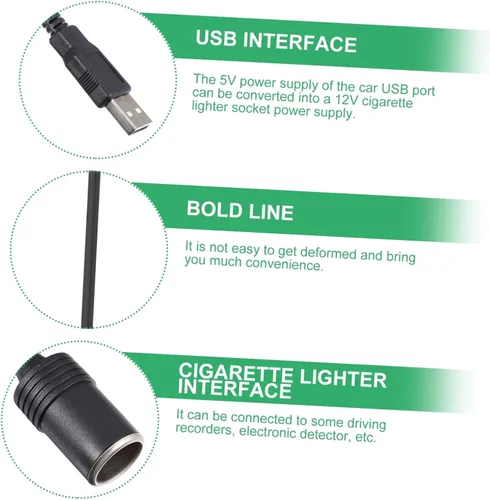 Vista 2 de SHOWERORO Adaptador convertidor de enchufe USB a encendedor con circuito de impulso de 11.81 pulgadas, cable de 12 V, fuente de alimentación