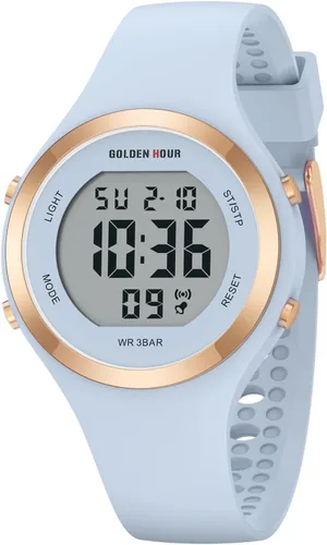 Vista 15 de GOLDEN HOUR Reloj deportivo impermeable para mujer con cronógrafo digital y correa de silicona