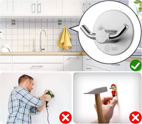 Vista 7 de QJUZ Gancho para bata de doble punta, ganchos adhesivos, ganchos de pared resistentes, ganchos para toallas de acero inoxidable, gancho de ducha