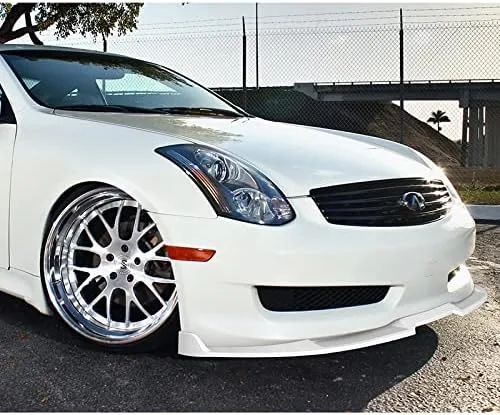 Vista 6 de Kit de 3 bordes para parachoques delantero compatible con Infiniti G35 Coupe 2003-2007, alerón de protección con moldura divisora estilo GT, difusor