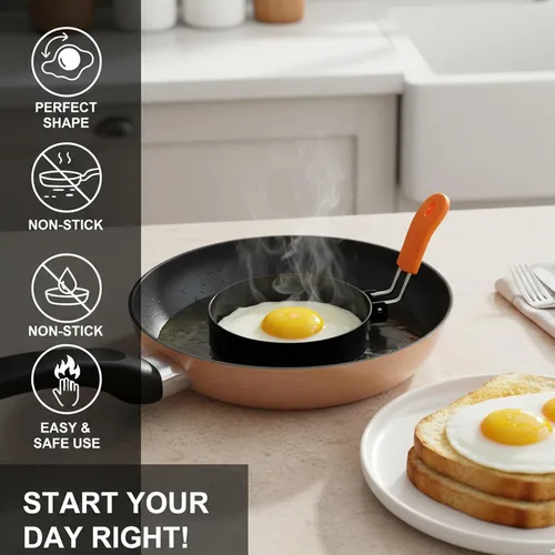 Vista 5 de Juego de anillos de huevo para freír huevos y molde de pastel de corazón, anillo de acero inoxidable para sándwiches de desayuno y panqueques