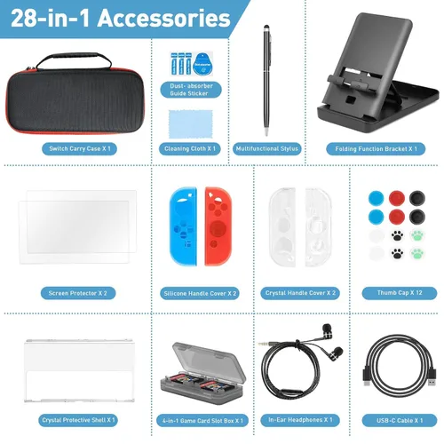 Vista 2 de Caikwen 28 in 1 Carrying Bundle for Nintendo Switch Bundle with Case, Switch Accessories Bundle Compatible With Nintendo Switch Oled, Accessory