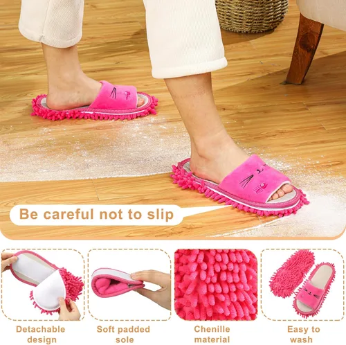 Vista 3 de Wesiti 4 pares de pantuflas lavables de microfibra divertidas, zapatos de limpieza de piso para mujer, para el hogar