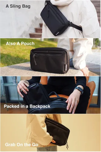 Vista 6 de Bolso bandolera compacto con correa extraíble para hombres y mujeres, pequeño paquete cruzado de cintura casual para viajes, trabajo, gimnasio