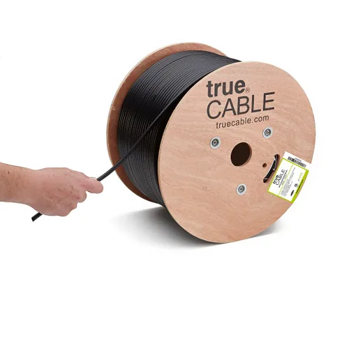Vista 11 de trueCABLE RG6 Coaxial de doble blindaje, 500 pies, Negro, clasificado como elevador (CMR/CATVR/CL2), Cable coaxial de conductor de cobre desnudo