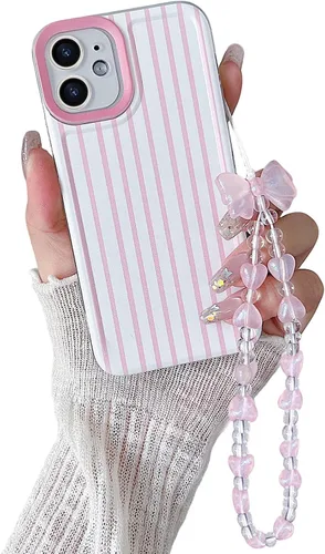Vista 28 de Bonita funda a rayas para iPhone 6 Plus iPhone 6s Plus con cadena de cuentas, estética suave y delgada, funda protectora de poliuretano