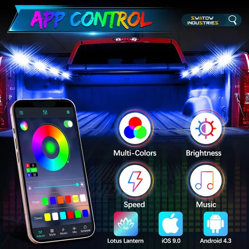 Vista 4 de Luces de cama de camioneta RGB LED Kits de luz de cama con control Bluetooth Luces de carga traseras Iluminación de camioneta Accesorios de carga