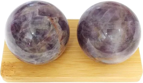 Vista 4 de Top Chi Bolas Baoding de amatista con soporte de bambú para terapia de manos, ejercicio y alivio del estrés (mediano 1.6 pulgadas)