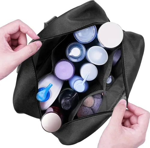 Vista 3 de Narwey Neceser de tamaño completo, bolsa de cosméticos grande, bolsa de maquillaje de viaje, organizador para mujeres y niñas, A-Negro, L, Bolsa