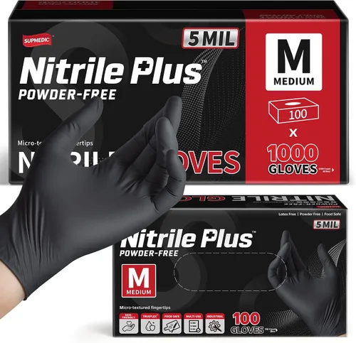 Vista 12 de Supmedic Nitrile+ Disposable Exam Gloves, 5Mil Chemical Resistant Powder-Free Food Safe Clean Medical Glove Black Blue 1000Ct