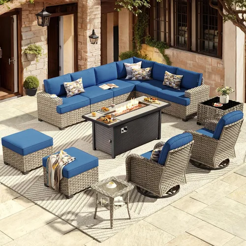 Vista 91 de HOOOWOOO Juego de Muebles Seccionales para Patio al Aire Libre, 6 Piezas Juegos de Conversación de Mimbre Sofá en Forma de L, Sofá Extra Profundo