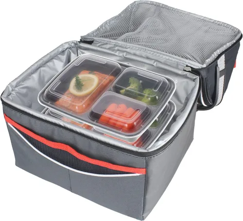 Vista 4 de Freshware Contenedores de preparación de comidas [21 unidades] 3 compartimentos con tapas, contenedores de almacenamiento de alimentos, caja Bento