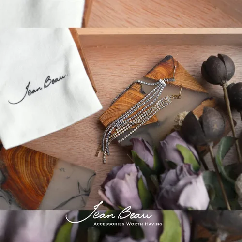 Vista 6 de JeanBeau - Aretes colgantes de cadena de borla para mujer, brillantes circonias cúbicas con diamantes de imitación, candelabro de novia, joyería