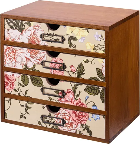 Vista 9 de Organizador de escritorio de madera con estampado de leopardo clásico - Almacenamiento de escritorio de 4 cajones - Gabinete de madera rústico
