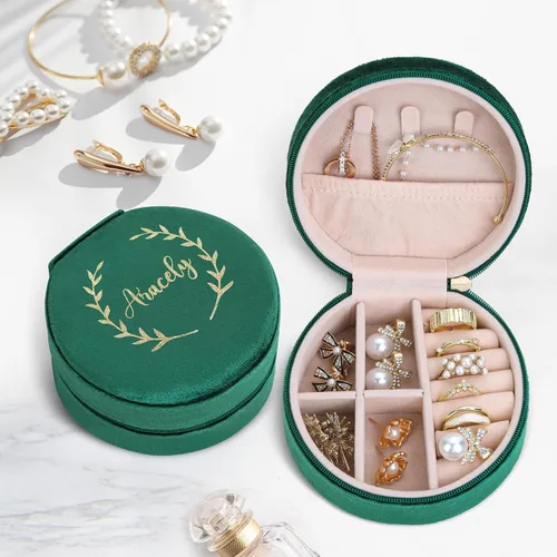 Vista 3 de Regalos de cumpleaños para mujeres, joyero de terciopelo personalizado con nombre, regalos de amistad para mujeres, amigas, caja organizadora