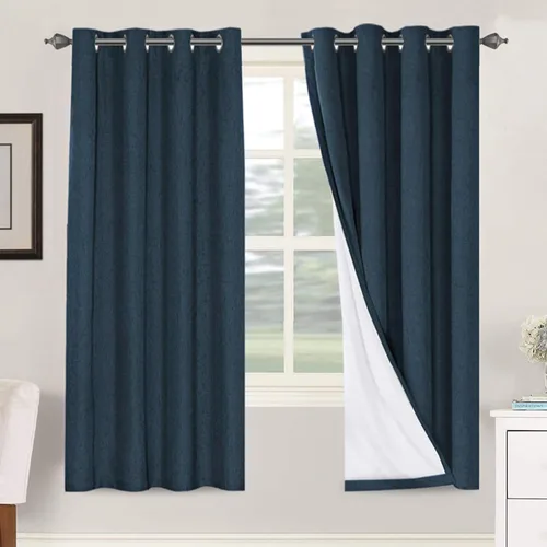Vista 198 de H.VERSAILTEX Cortinas 100% opacas con aislamiento térmico, texturizadas, de lino, con bloqueo completo de calor y luz, para sala de estar y Negro
