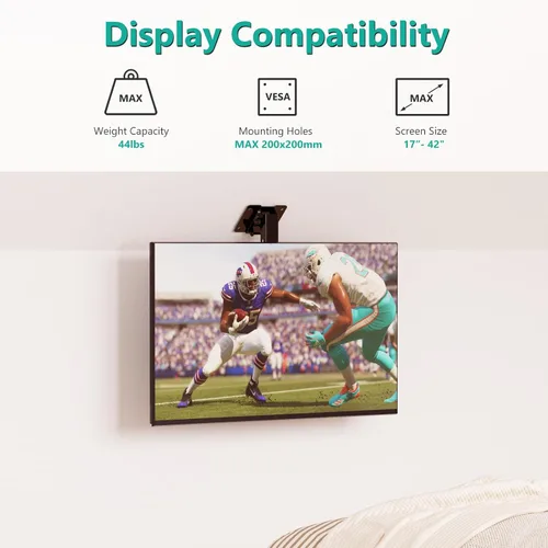 Vista 2 de WALI - Montaje plegable para TV en el techo, con giro y rebatible, para pantallas planas de 17 a 42 pulgadas, hasta 19.9 kg, montaje bajo gabinete