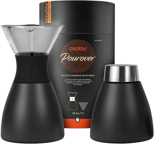 Vista 9 de asobu Cafetera de Vertido Aislada (32 oz.) Vacío de Doble Pared, Filtro de Acero Inoxidable y Jarra para Llevar (Borgoña)