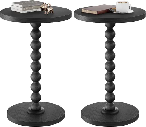 Vista 14 de Mesa auxiliar redonda, mesa de bebidas para espacios pequeños, mesita de noche moderna con patas de madera de goma para sala de estar, dormitorio
