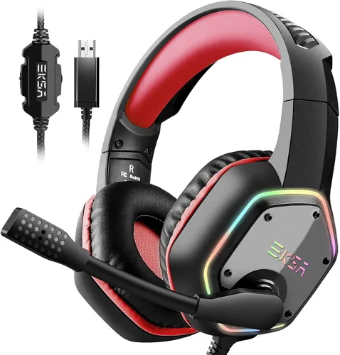 Vista 10 de EKSA E1000WT Wireless Gaming Headset,2.4GHz USB Gaming Headphones with Microphone for PC, PS5, PS4, Nintendo Switch, 7.1 Surround Sound Headset, RGB