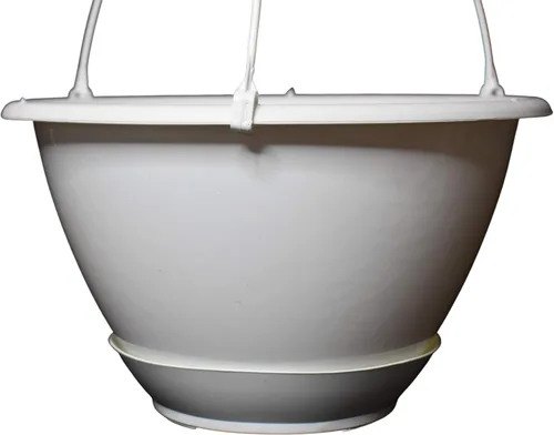 Vista 4 de Koba - Cesta colgante de plástico blanco de 10 pulgadas con platillo para uso en interiores y exteriores (5)