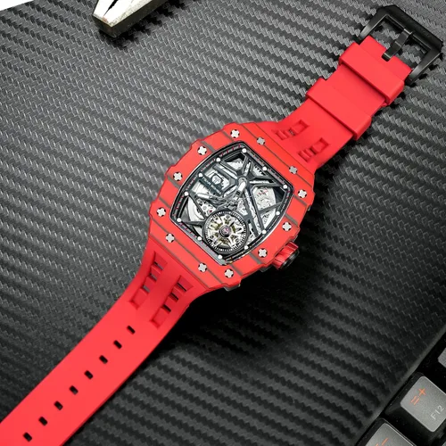 Vista 3 de Relojes automáticos para hombre, reloj impermeable hasta 164.0 ft, reloj analógico de esqueleto mecánico de lujo, correas de reloj de silicona