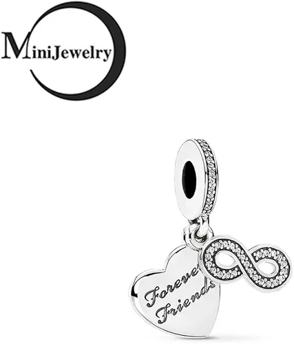 Vista 3 de MiniJewelry Forever Friends - Dije de corazón para pulseras, collares, colgantes, cumpleaños, Navidad, infinito BFF de plata de ley, Plata Zirconia