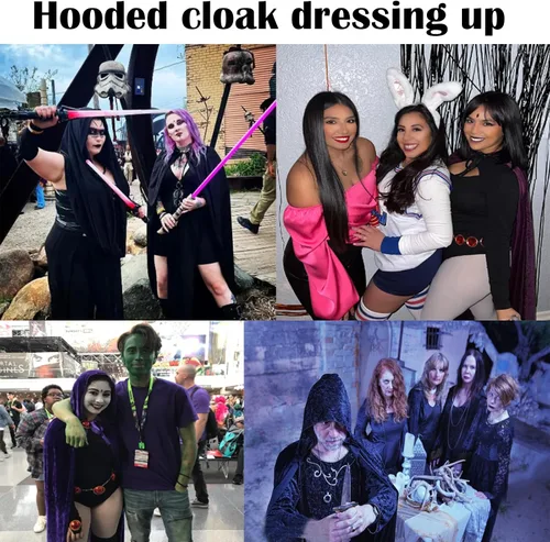Vista 6 de Capa larga con capucha de Halloween, capa de terciopelo, disfraz de bruja para cosplay