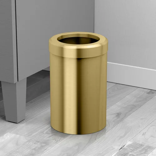 Vista 3 de Gatco Cubo de basura pequeño con tapa, redondo de acero inoxidable de 3 galones, debajo del fregadero, latón cepillado, para baño, dormitorio
