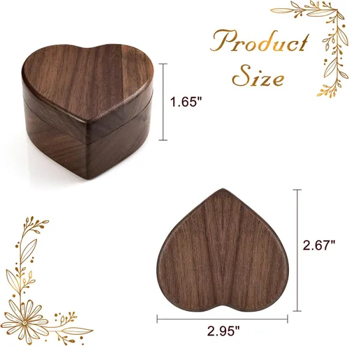 Vista 3 de Yoption Caja de anillos de madera, hecha a mano de madera de nogal con forma de corazón, caja de anillos para ceremonia de boda, aniversario