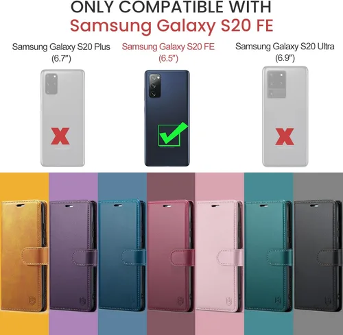 Vista 2 de FLIPALM Funda tipo cartera para Samsung Galaxy S20 FE 5G, bloqueo RFID, tarjetero de crédito, de piel sintética, función atril, funda protectora a