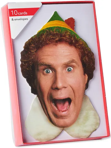Vista 5 de American Greetings Tarjetas de Navidad de lujo en caja con sobres, Papá Noel, Buddy the Elf (10 unidades)