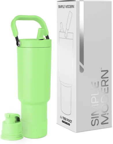 Vista 28 de Simple Modern Trek Pivot Vaso con pajita abatible de 30 oz con asa Botella de agua y protector Tapas intercambiables de pajita y para beber