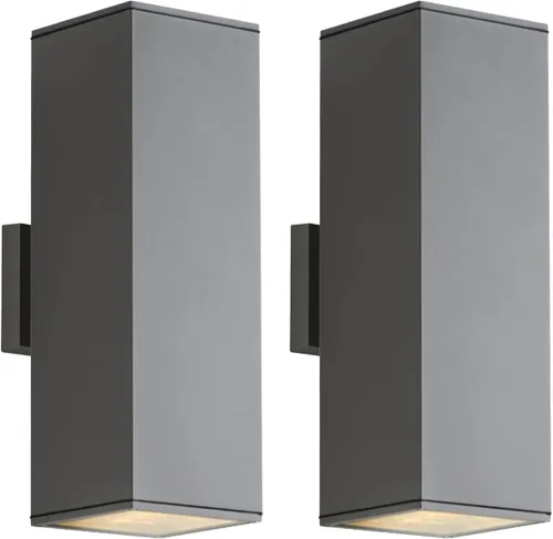 Vista 11 de mirrea Moderna luz de porche al aire libre en 2 luces con tubo rectangular de aluminio y cubierta de vidrio templado, aplique de pared impermeable